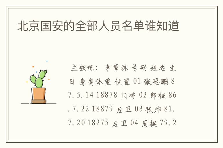 北京国安的全部人员名单谁知道