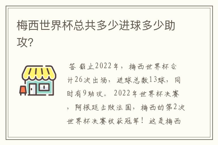 梅西世界杯总共多少进球多少助攻?