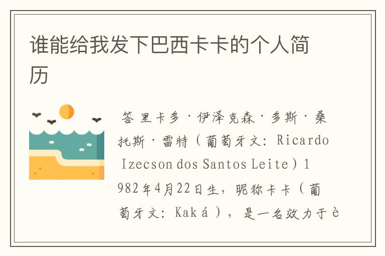 谁能给我发下巴西卡卡的个人简历