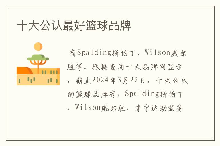 十大公认最好篮球品牌