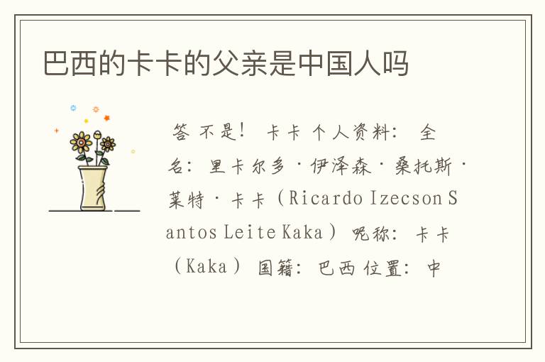 巴西的卡卡的父亲是中国人吗