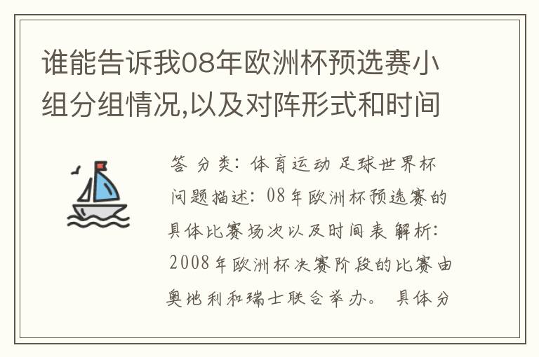 谁能告诉我08年欧洲杯预选赛小组分组情况,以及对阵形式和时间表