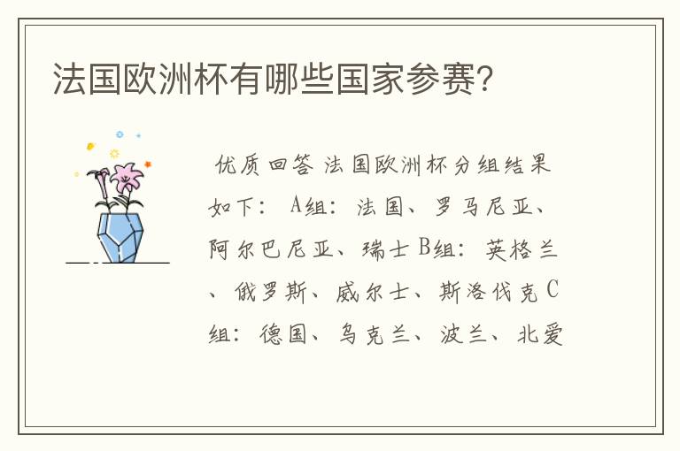 法国欧洲杯有哪些国家参赛?