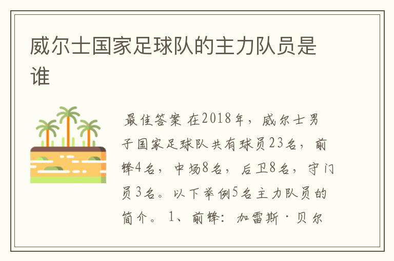 威尔士国家足球队的主力队员是谁