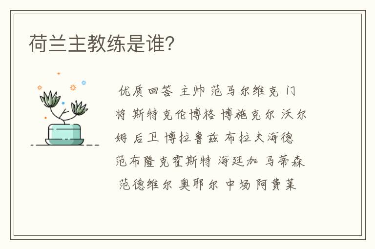 荷兰主教练是谁?