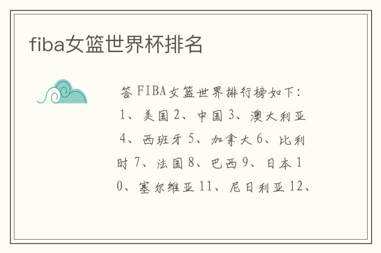 fiba女篮世界杯排名