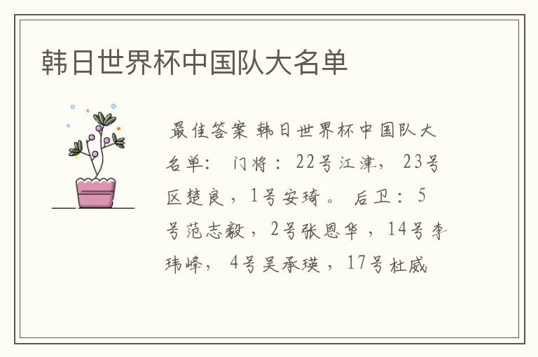韩日世界杯中国队大名单