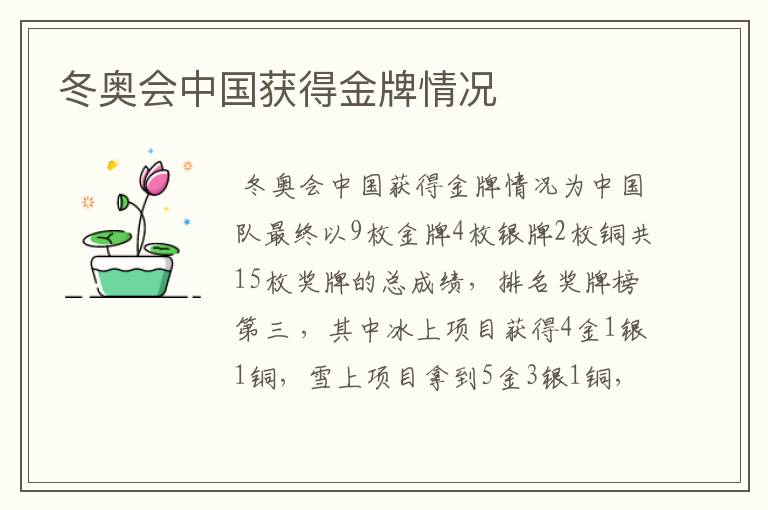 冬奥会中国获得金牌情况