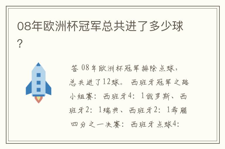 08年欧洲杯冠军总共进了多少球?