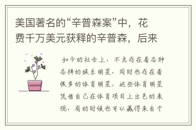 美国著名的“辛普森案”中,花费千万美元获释的辛普森,后来如何?