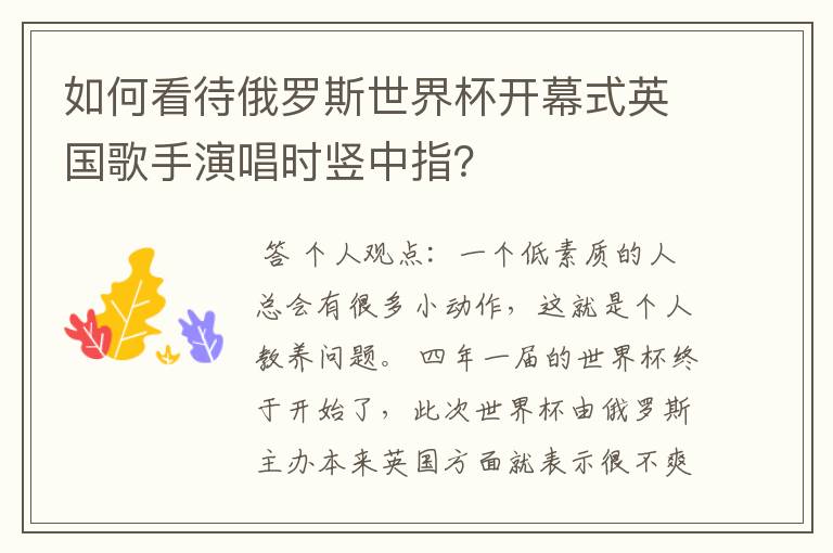 如何看待俄罗斯世界杯开幕式英国歌手演唱时竖中指？