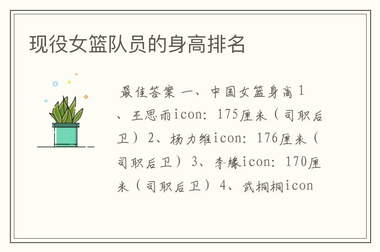 现役女篮队员的身高排名
