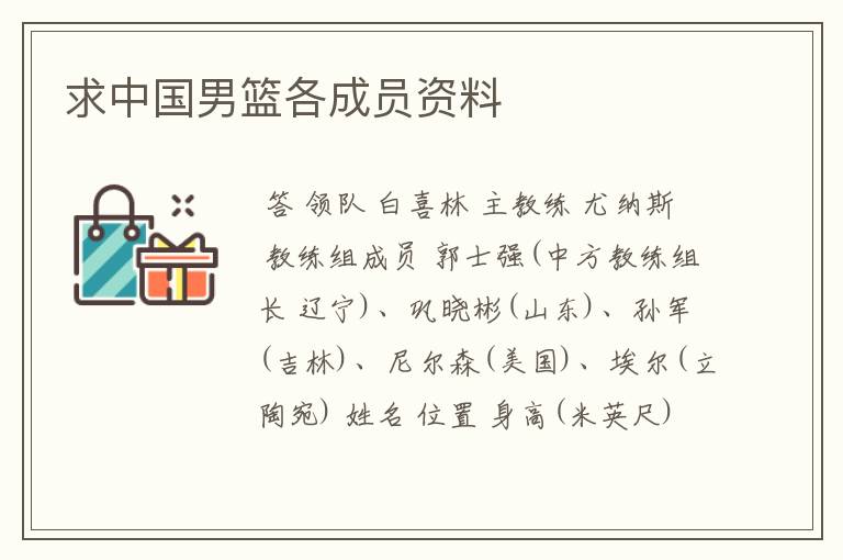 求中国男篮各成员资料