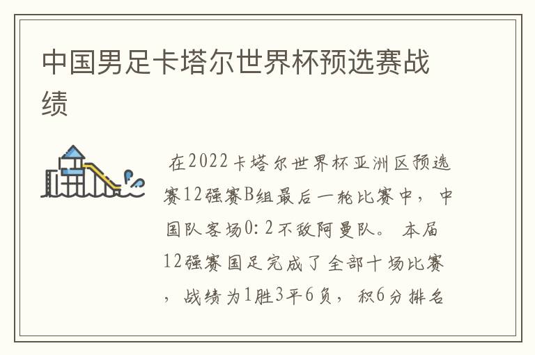 中国男足卡塔尔世界杯预选赛战绩
