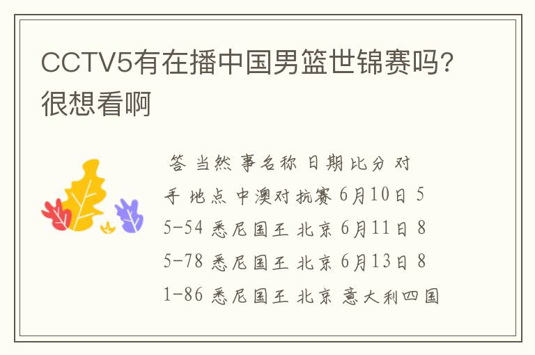 CCTV5有在播中国男篮世锦赛吗?很想看啊