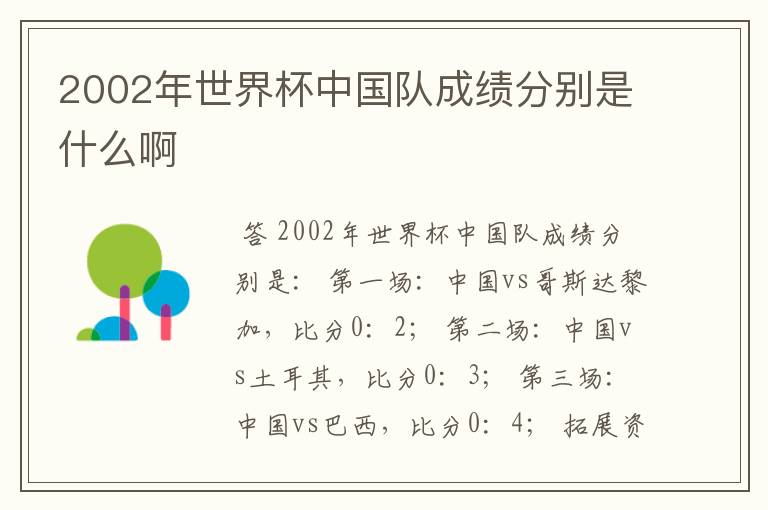 2002年世界杯中国队成绩分别是什么啊