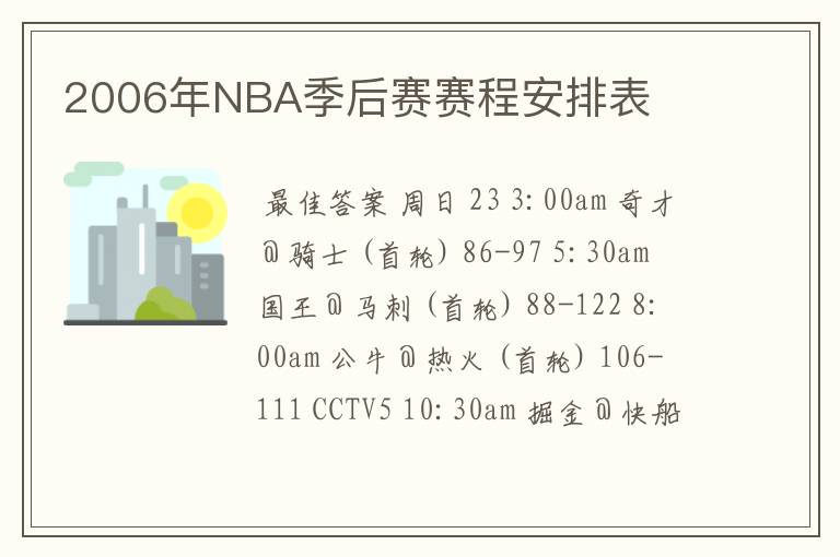 2006年NBA季后赛赛程安排表