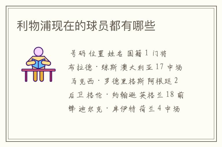利物浦现在的球员都有哪些