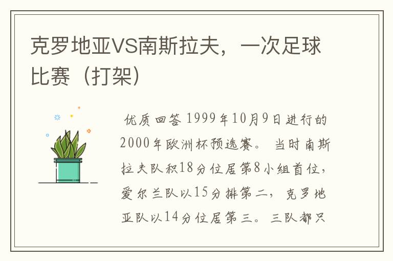 克罗地亚VS南斯拉夫,一次足球比赛(打架)