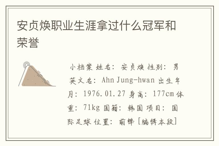 安贞焕职业生涯拿过什么冠军和荣誉