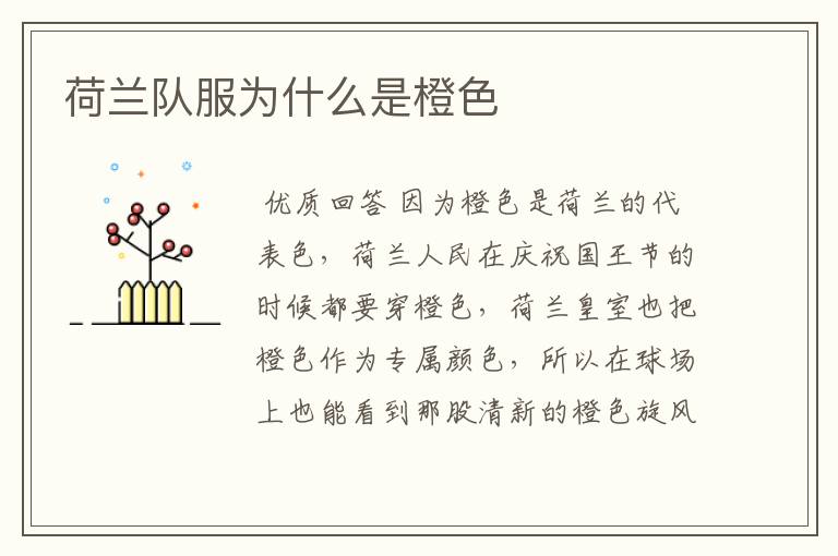 荷兰队服为什么是橙色