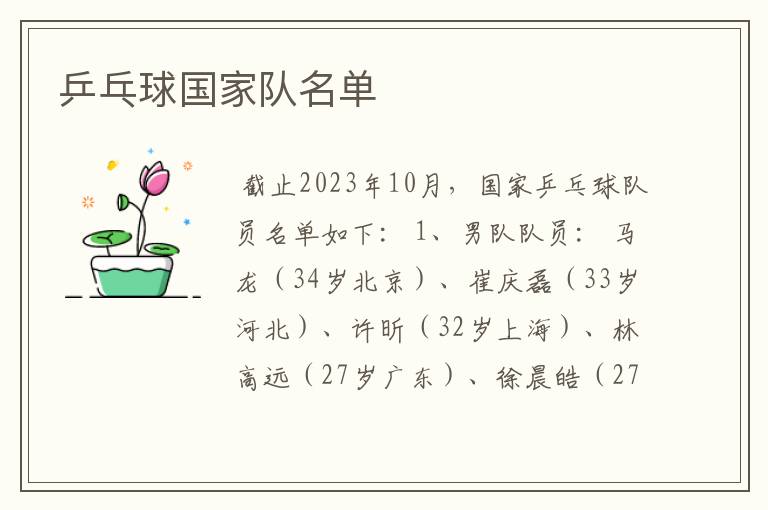 乒乓球国家队名单