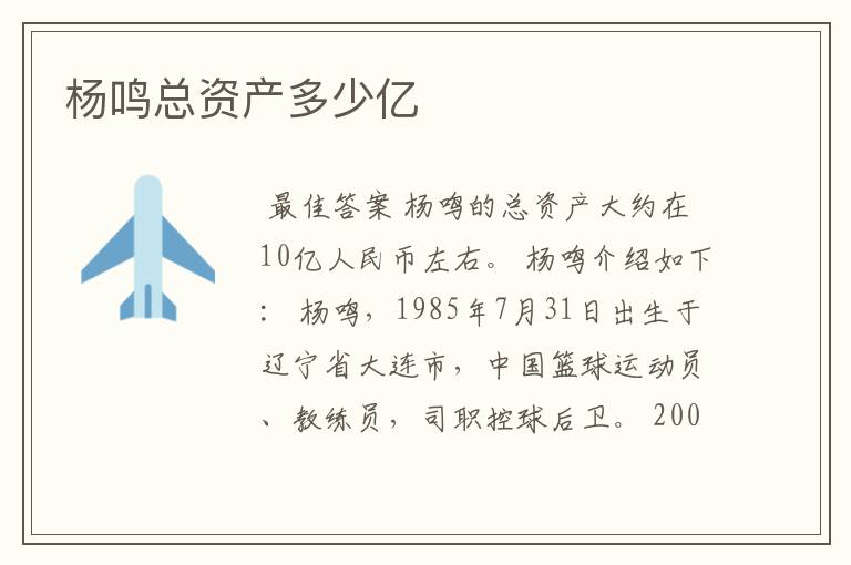 杨鸣总资产多少亿