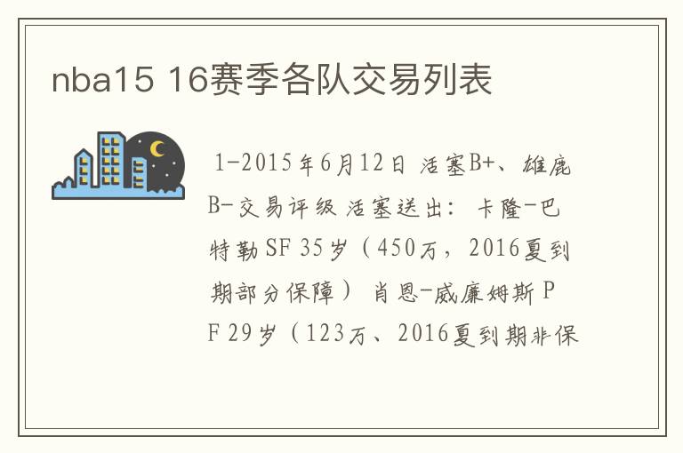 nba15 16赛季各队交易列表