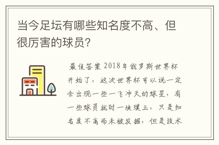 当今足坛有哪些知名度不高、但很厉害的球员?