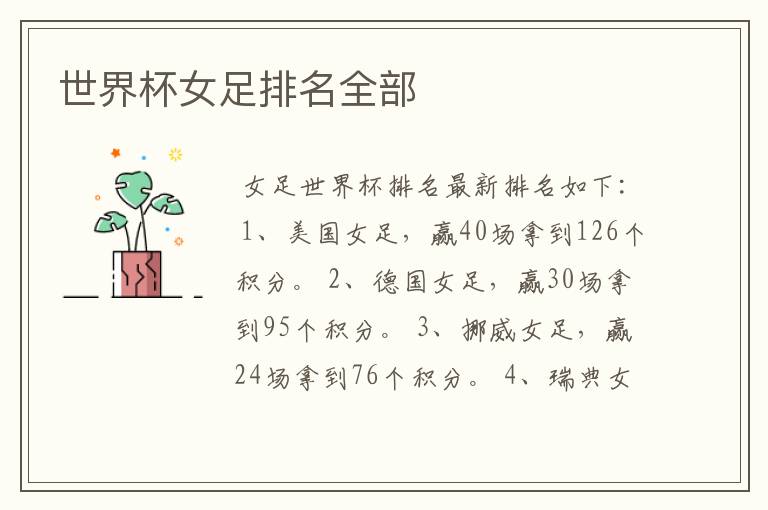 世界杯女足排名全部