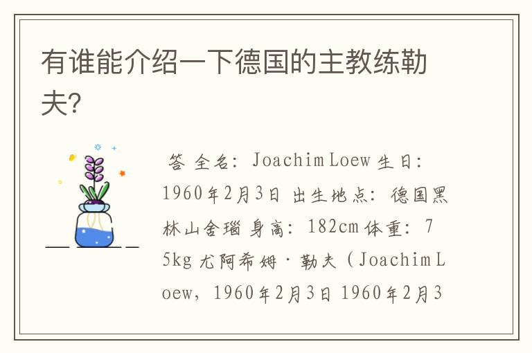 有谁能介绍一下德国的主教练勒夫?