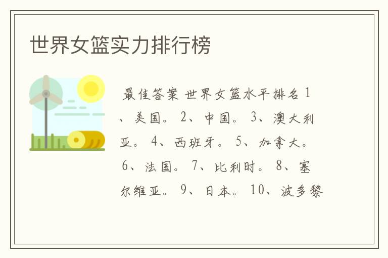 世界女篮实力排行榜
