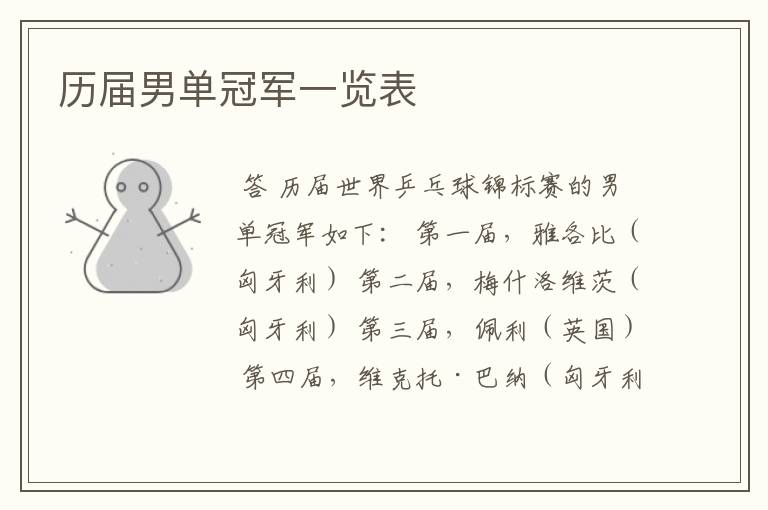历届男单冠军一览表