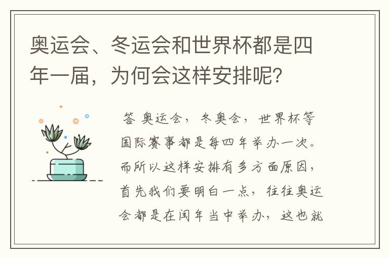 奥运会、冬运会和世界杯都是四年一届,为何会这样安排呢?