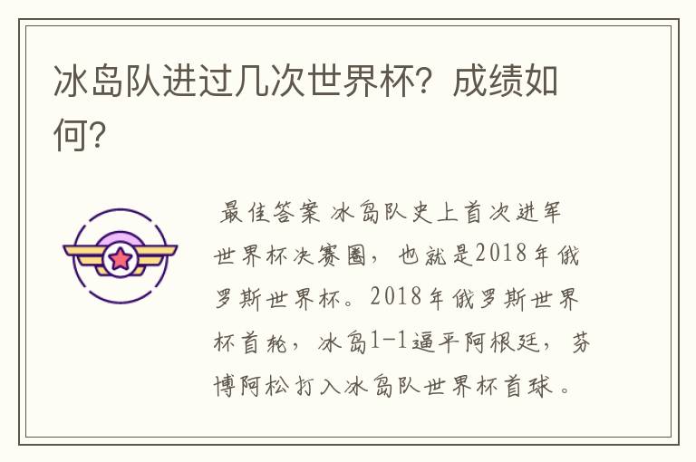冰岛队进过几次世界杯?成绩如何?