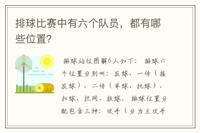排球比赛中有六个队员,都有哪些位置?
