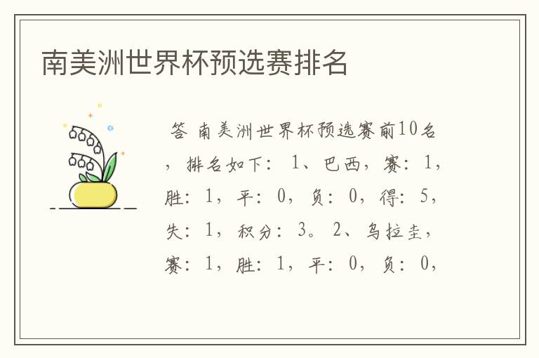 南美洲世界杯预选赛排名