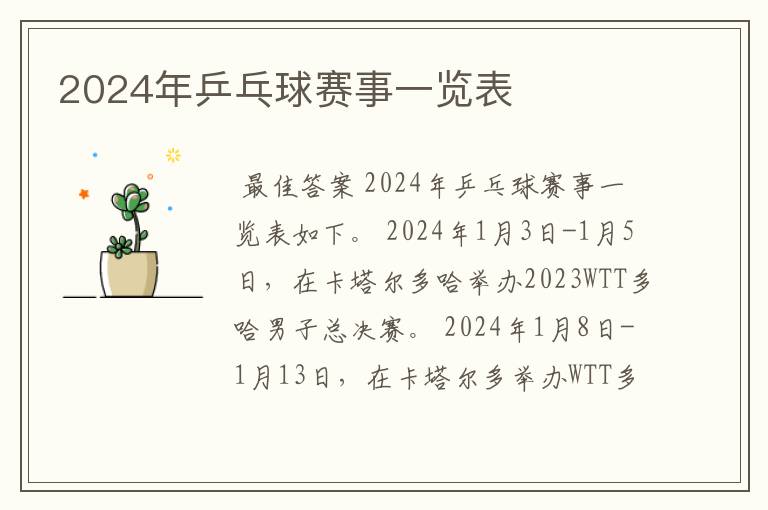 2024年乒乓球赛事一览表