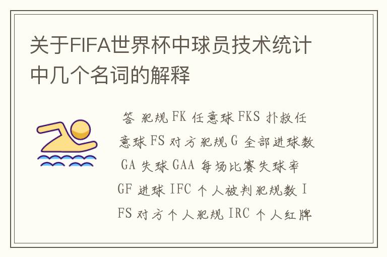 关于FIFA世界杯中球员技术统计中几个名词的解释
