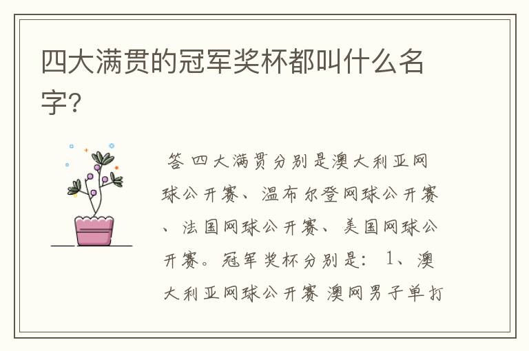 四大满贯的冠军奖杯都叫什么名字?