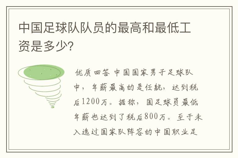 中国足球队队员的最高和最低工资是多少?