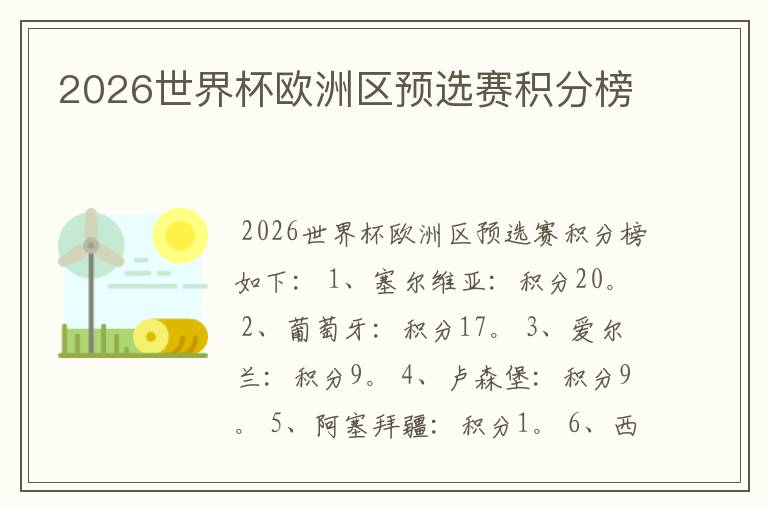 2026世界杯欧洲区预选赛积分榜