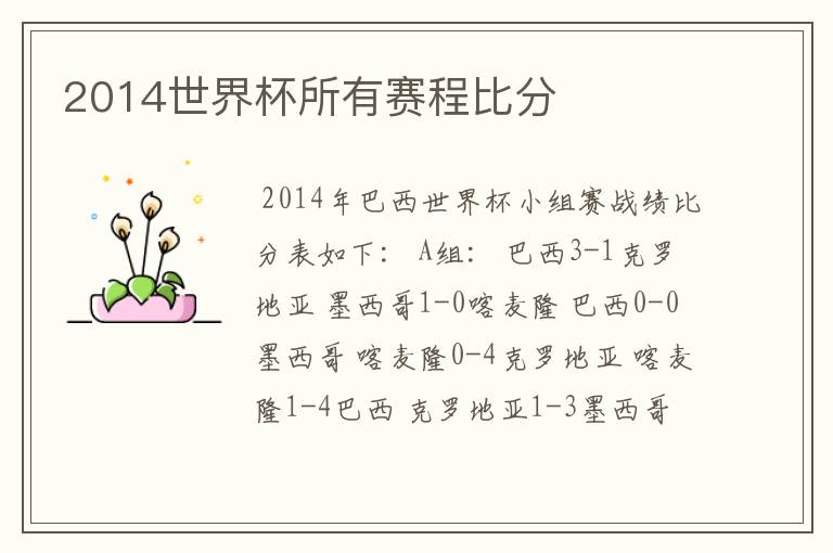2014世界杯所有赛程比分