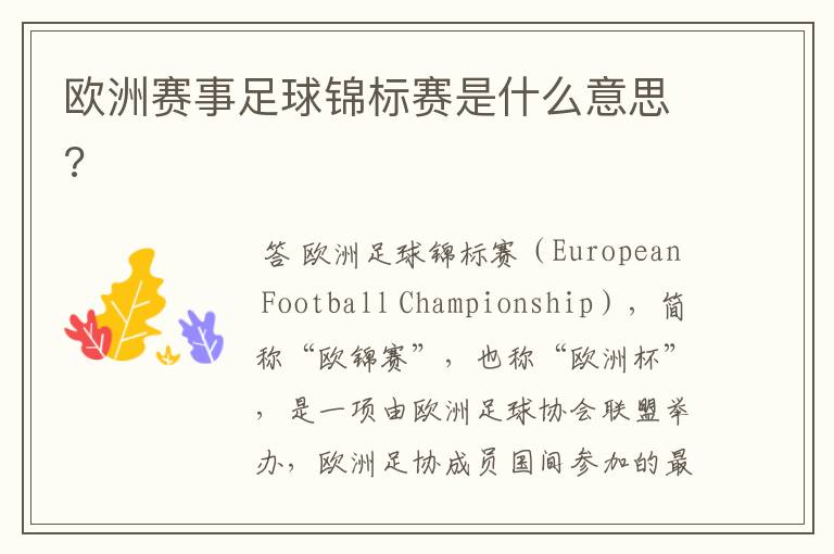 欧洲赛事足球锦标赛是什么意思?