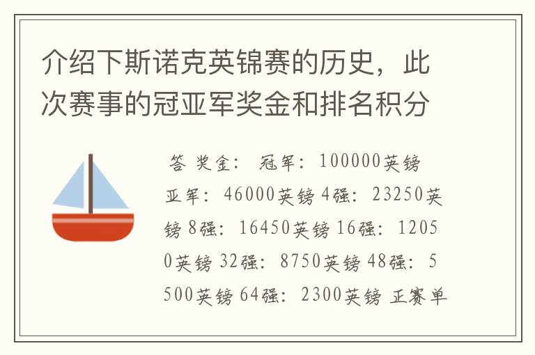 介绍下斯诺克英锦赛的历史,此次赛事的冠亚军奖金和排名积分各是多少?