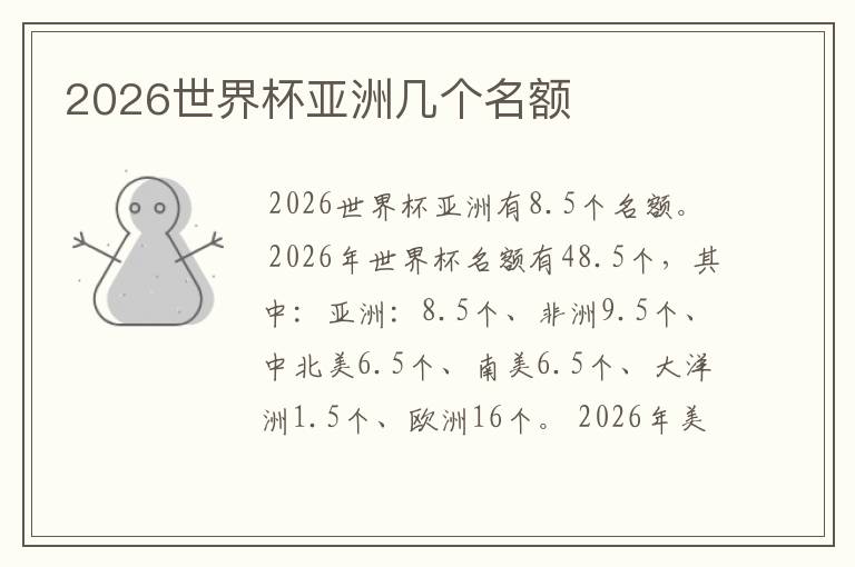 2026世界杯亚洲几个名额