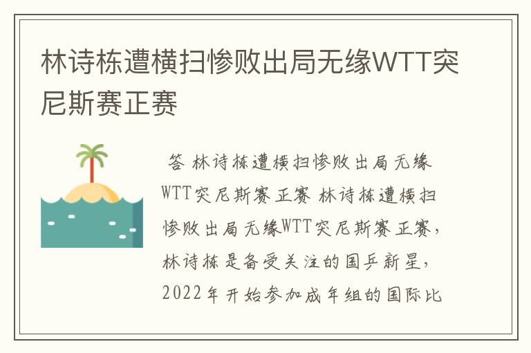 林诗栋遭横扫惨败出局无缘WTT突尼斯赛正赛