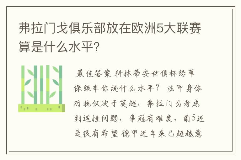 弗拉门戈俱乐部放在欧洲5大联赛算是什么水平?
