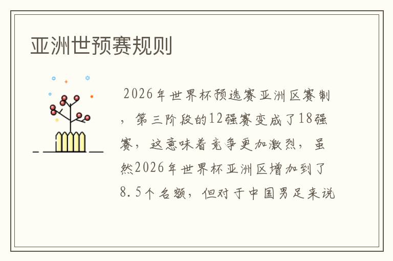 亚洲世预赛规则