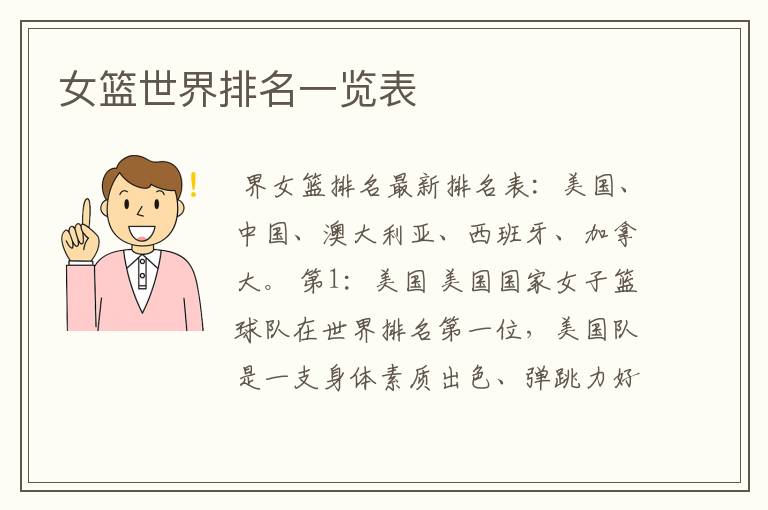 女篮世界排名一览表